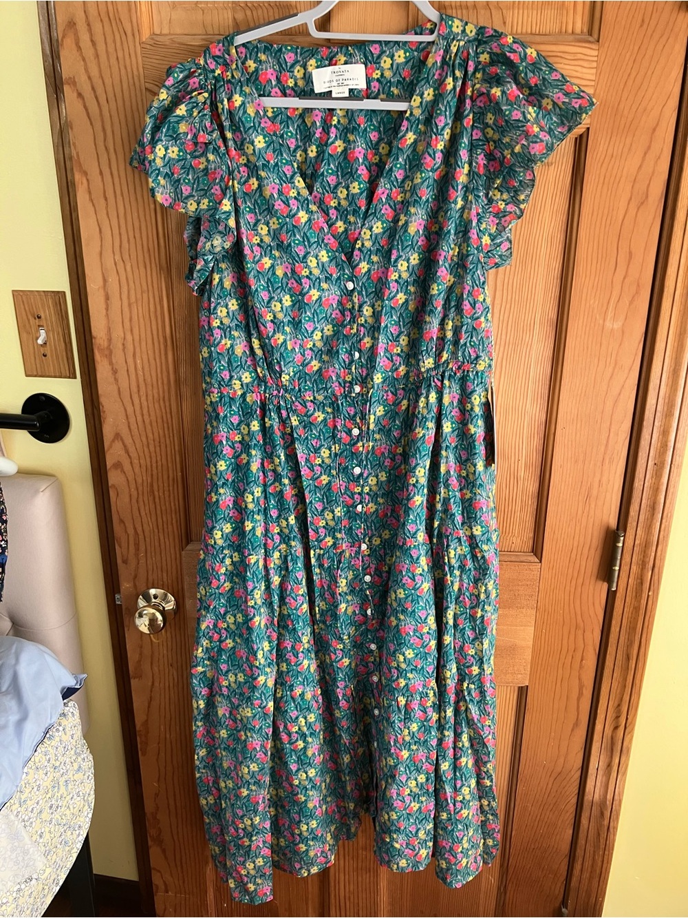 Trovata Teal Floral Maxi Dress with Ruffle Sleeves - Picture 3 of 3